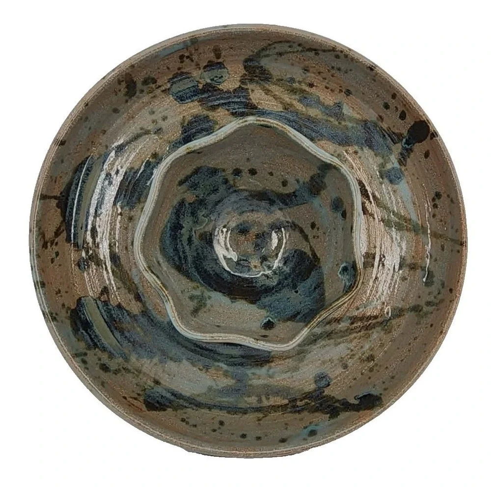 Unbranded Chip and Dip Server‎ Brown Blue Pottery Stoneware Serving Dish  EUC